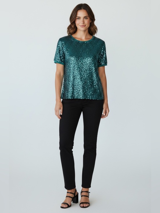 Anne Klein Tops - Anne Klein NWT Women’s Teal/Blue Green Short Sleeve Fully Sequined Top Size OX